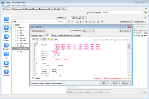 Data column JSON editor