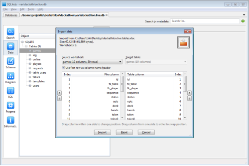 Data import dialog