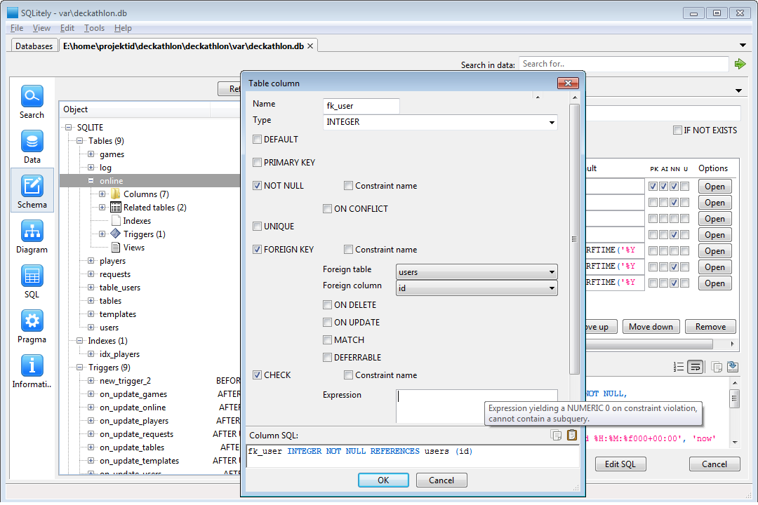 Table column editor